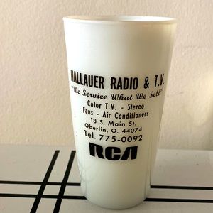 Vintage Oberlin Ohio Hallauer Radio & TV Repair Glass Pencil Cup